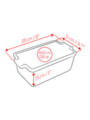 Line drawing of a 650g terrine with dimensions: 20 cm x 11 cm x 7.5 cm, perfect for serving and baking.