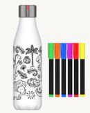 Bouteille isotherme Dino 500 ml avec feutres lavables, idéale pour personnaliser et garder vos boissons à température idéale, chaude ou froide. Parfait pour les créatifs.