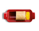 Terrine foie gras 0,6L médaillon in red ceramic dish with buttery topping.