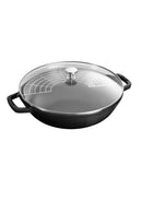 Wok Staub 30 cm noir couvercle verre