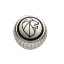Bouton avec logo de lion, design sophistiqué et élégant, finition argentée, parfait pour un moulin à poivre.